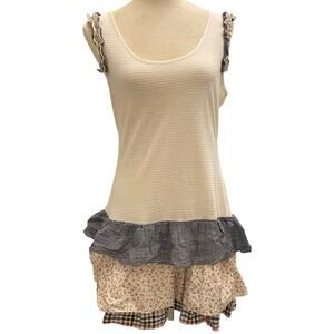 Sleeveless Crew Neck Tiered Ruffled Layering Cottage Core Short Dress Size Large